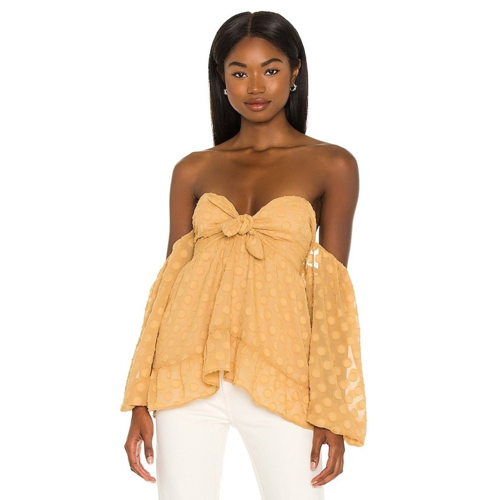 Show Me Your Mumu Nita Off-the-Shoulder Tie-Front Top Gold Dot Size Size Small